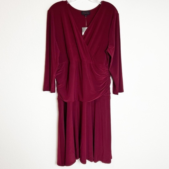 REKUCCI WOMEN'S SLIMMING 3/4 SLEEVE FIT AND FLARE CROSSOVER TUMMY CONTROL DRESS - Picture 2 of 7